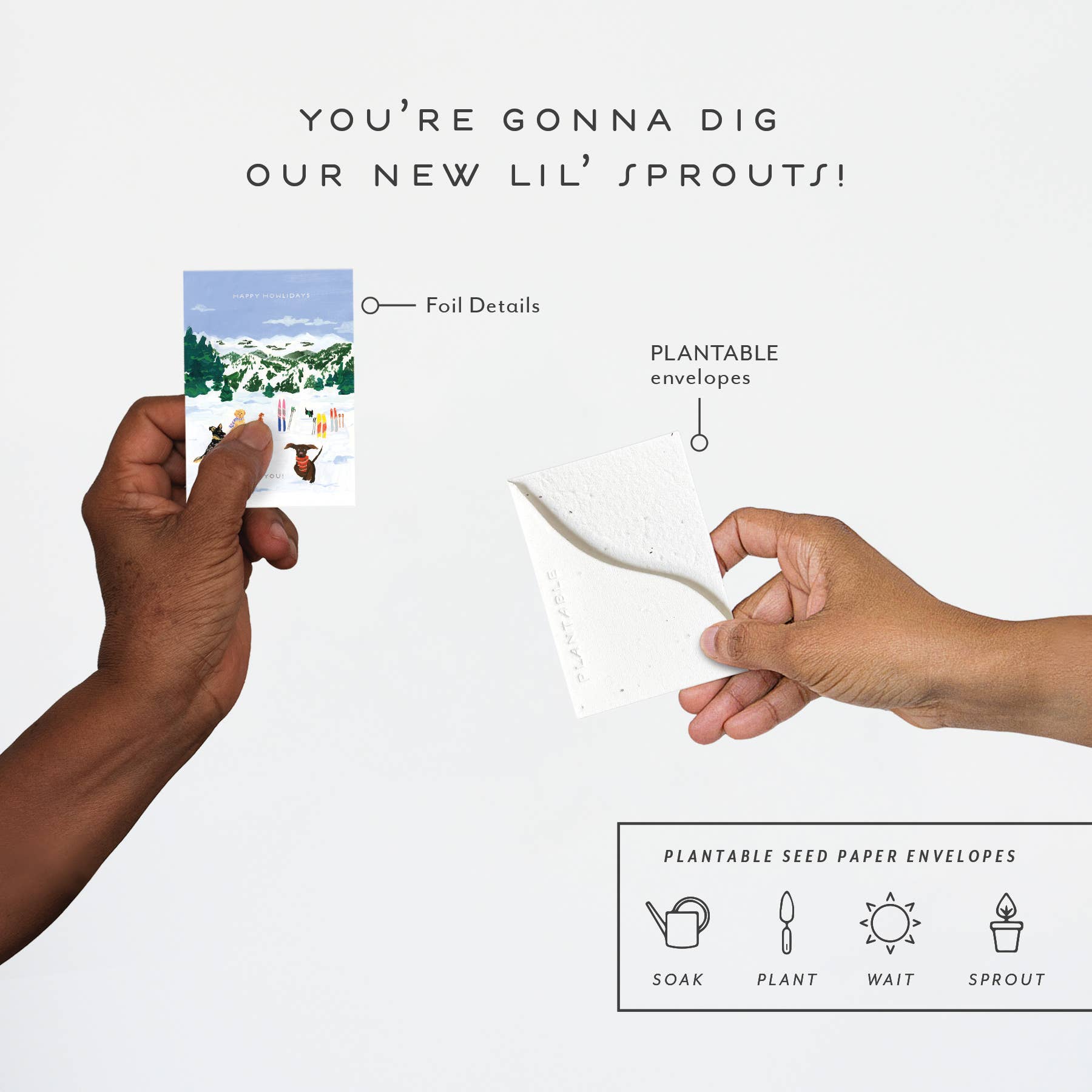 Seedlings - Wholesale Christmas Card - Skiing Pups - Holiday Mini Card2