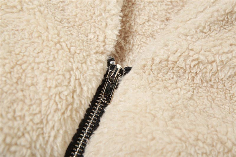 CREAMKAHKI Veste courte en peluche MB FASHION à taille côtelée 5200LY en vente sur Faire5