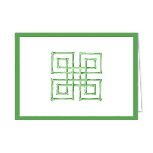 In Stock Folded Notecard Set of 10 | Bamboo Fret | Green for wholesale by WH Hostess Social Stationery