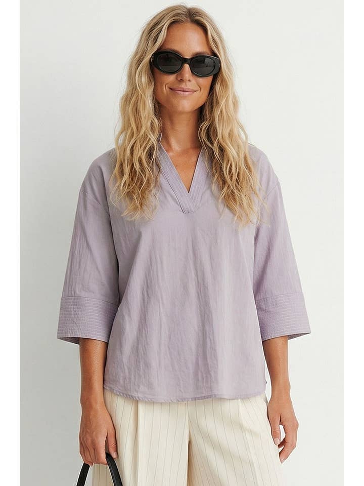 Contrast Stitch Detail Popover Blouse for wholesale by Naked Zebra