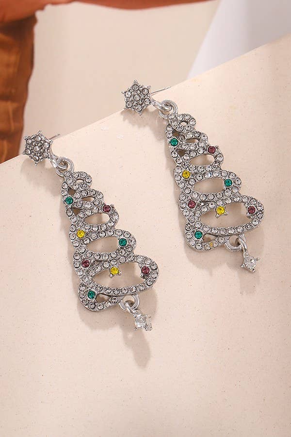 Silver RHINESTONE CHRISTMAS TREE EARRINGS | 40E314 for wholesale on Faire2