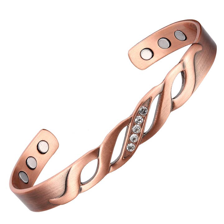 P 02 Copper Flexible Bracelet for arthritis with zirconia for wholesale by COPPER ARTS INC.