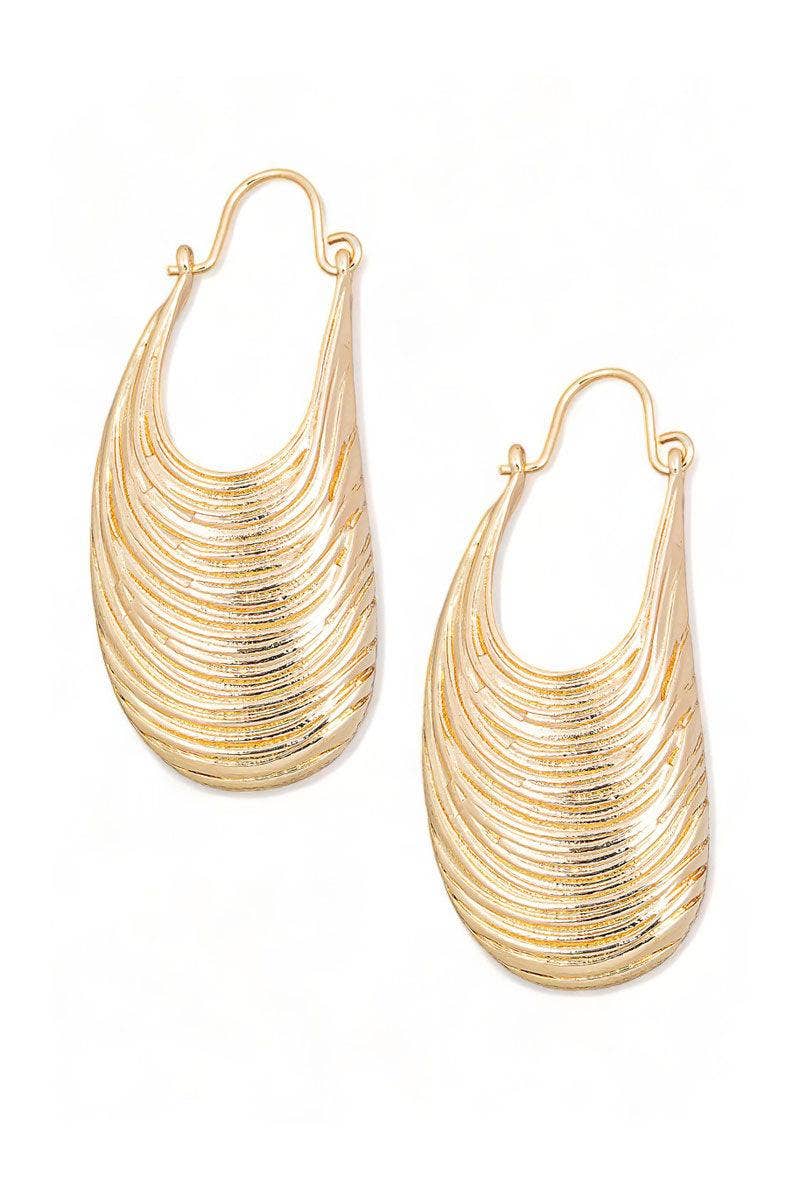 Gold Elongated Ribbed Texture Shell Earrings for wholesale on Faire0