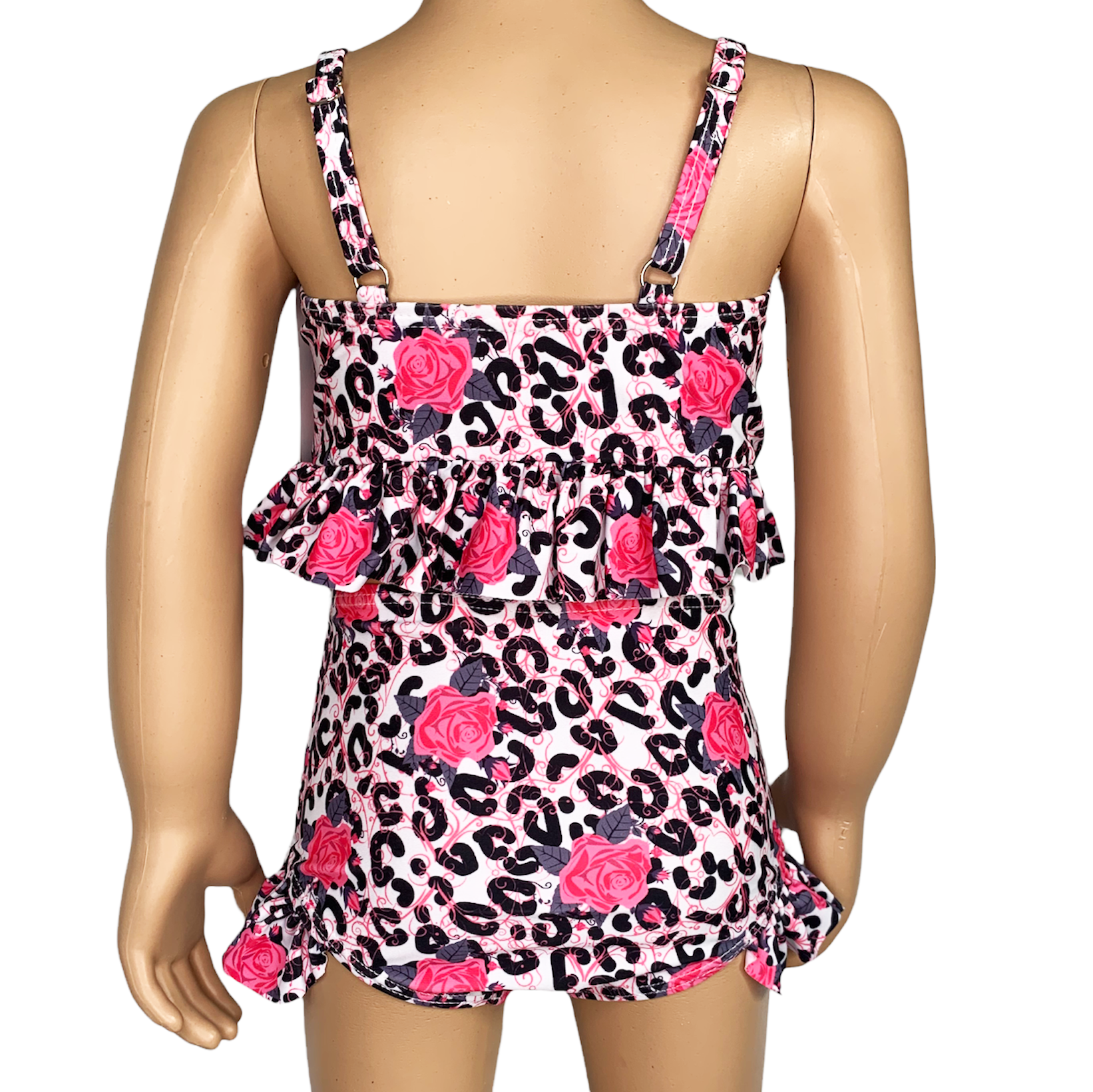 AnnLoren - Wholesale Two Piece Swimsuit - Kids - Girls 2 piece Leopard Rose Tankini Swimwear Bikini Beach2