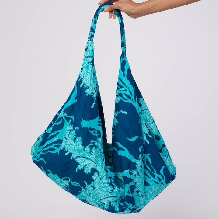 ModaPosa - Wholesale Beach Bag - Adra Lined Hobo Beach Bag With Zip Closure - Navy Aqua Coral