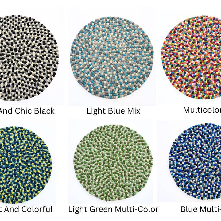 Eco-Friendly Wool Ball Multicolor Round Area Rug for wholesale by Woollyfelt