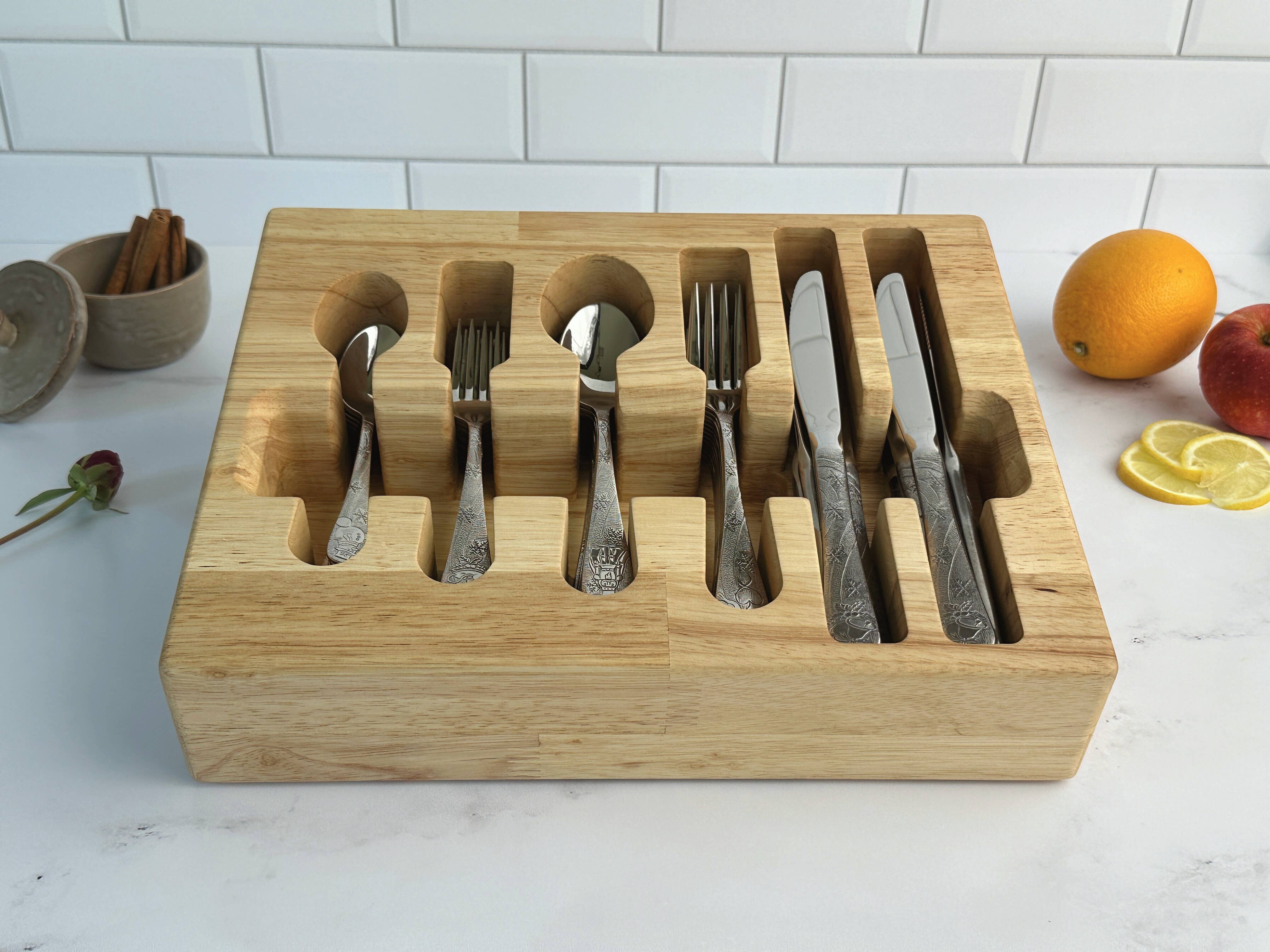 Loudblade - Wholesale Flatware Caddy - Custom Solid Hevea Wooden Flatware Drawer Organizer6