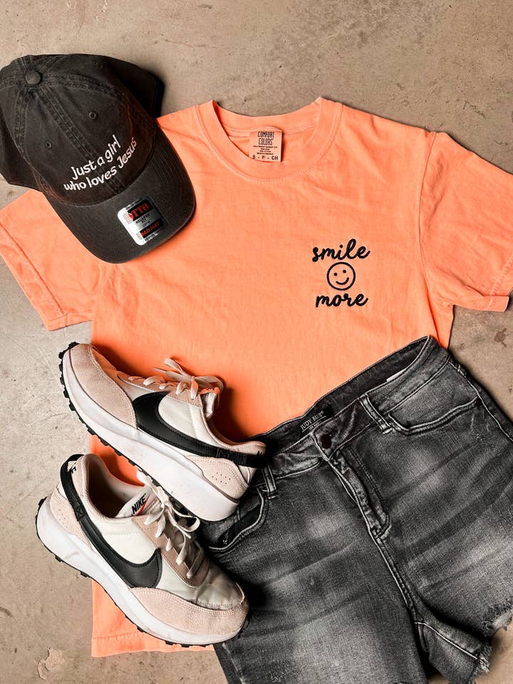 Smile More Embroidery Comfort Colors Graphic Tee for wholesale by D&E Tees