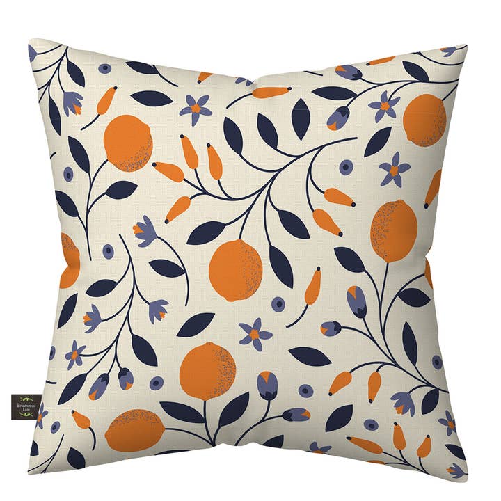Citrus and Vines Burlap Indoor/Outdoor Pillow for wholesale by Briarwood Lane