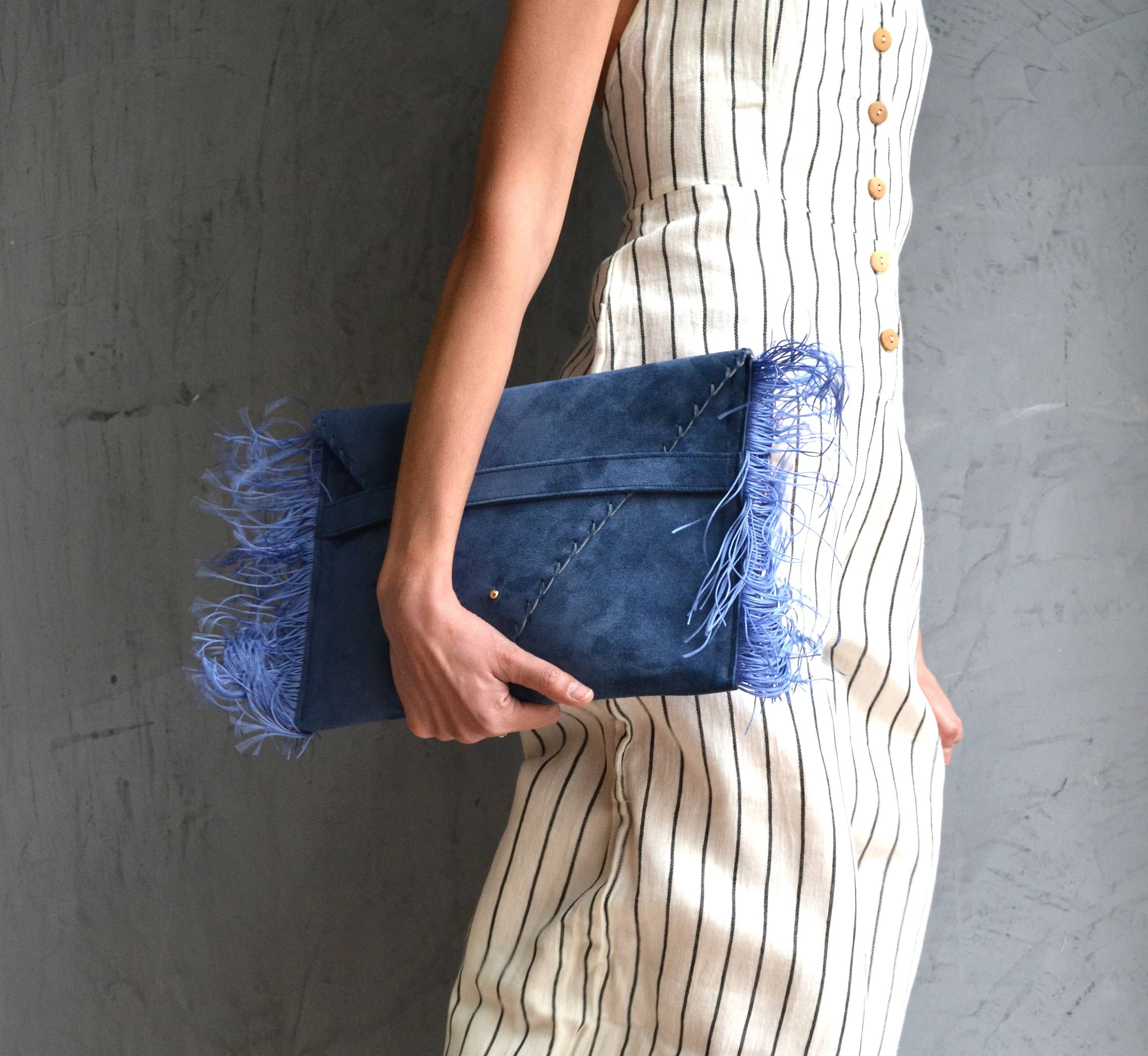 ANA KOUTSI - Wholesale Clutch Bag - Women's - Medusa Clutchin raf blue with silk fringes1