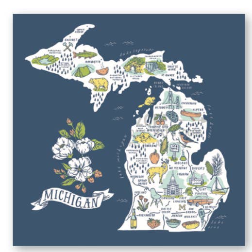 Illustrated Michigan Map Sticker for wholesale by City Bird