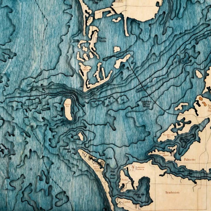 Sea & Soul Nautical Chart Art - Wholesale Map - Tampa Bay Nautical 3D Wood Map Wall Art, Coastal Home Decor