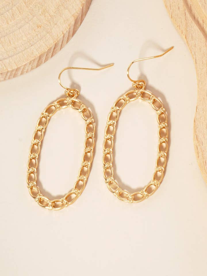 Polished Metal Braided Texture Oval Dangle Earrings for wholesale by Wild Honey
