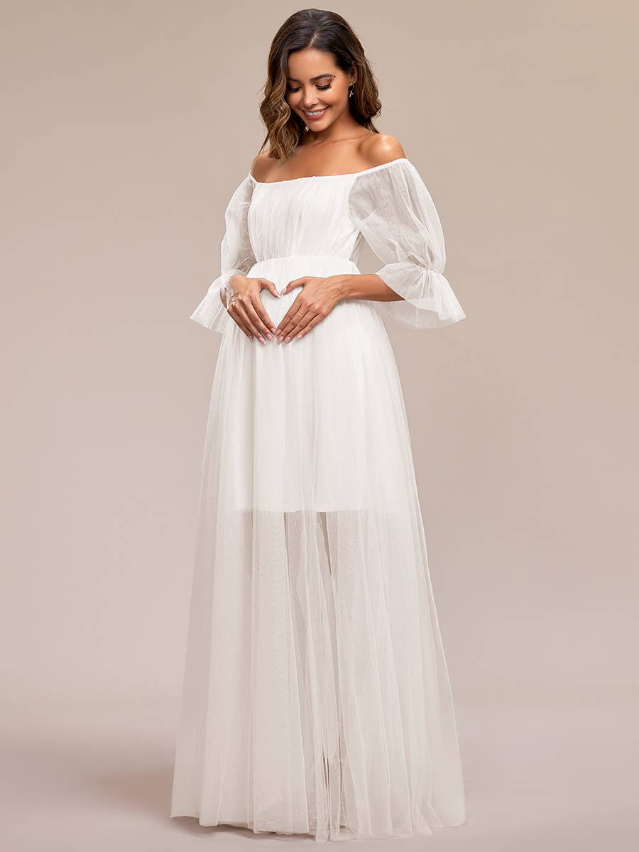 Ever-Pretty - Wholesale Dress - Maternity - A Line Puff Sleeves Mesh Maternity Dress15