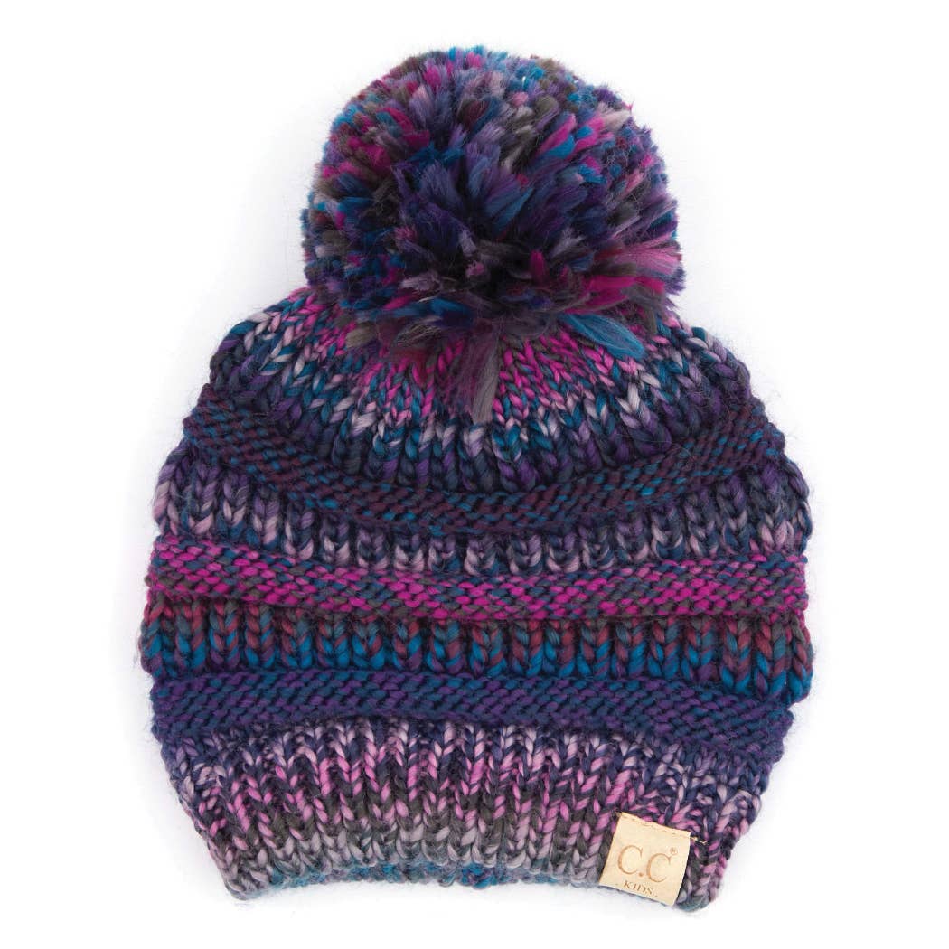 Fashion City - Vente Bonnet – enfant - Bonnet à pompons multicolore en tricot torsadé pour enfant2