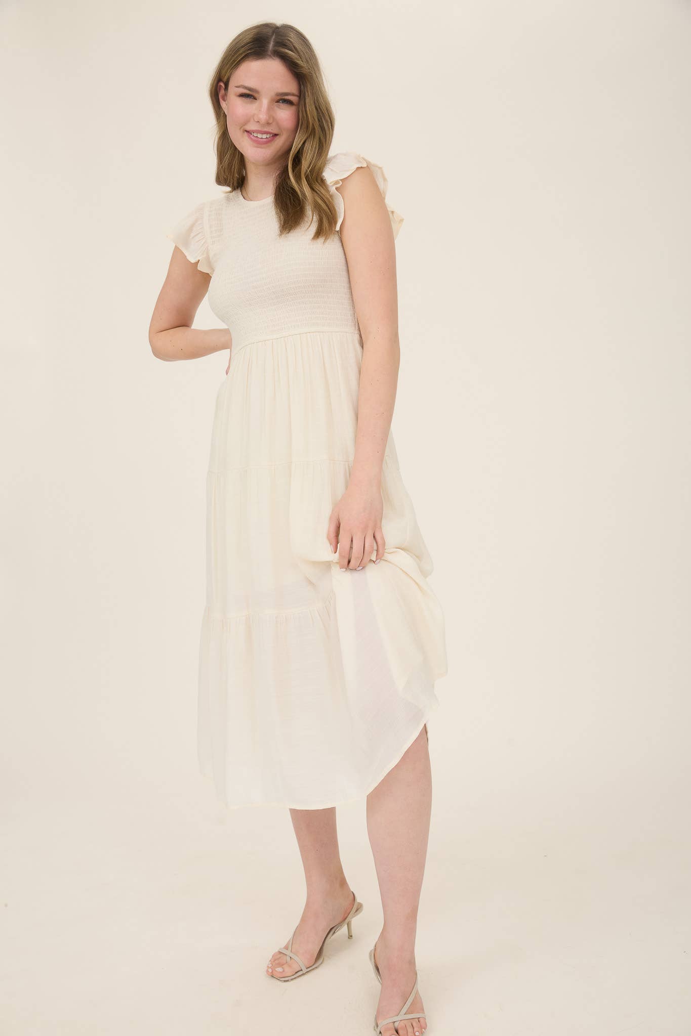 MINE – Vestido - Mulher por atacado – VESTIDO MIDI EM CAMADAS SMOCKED33