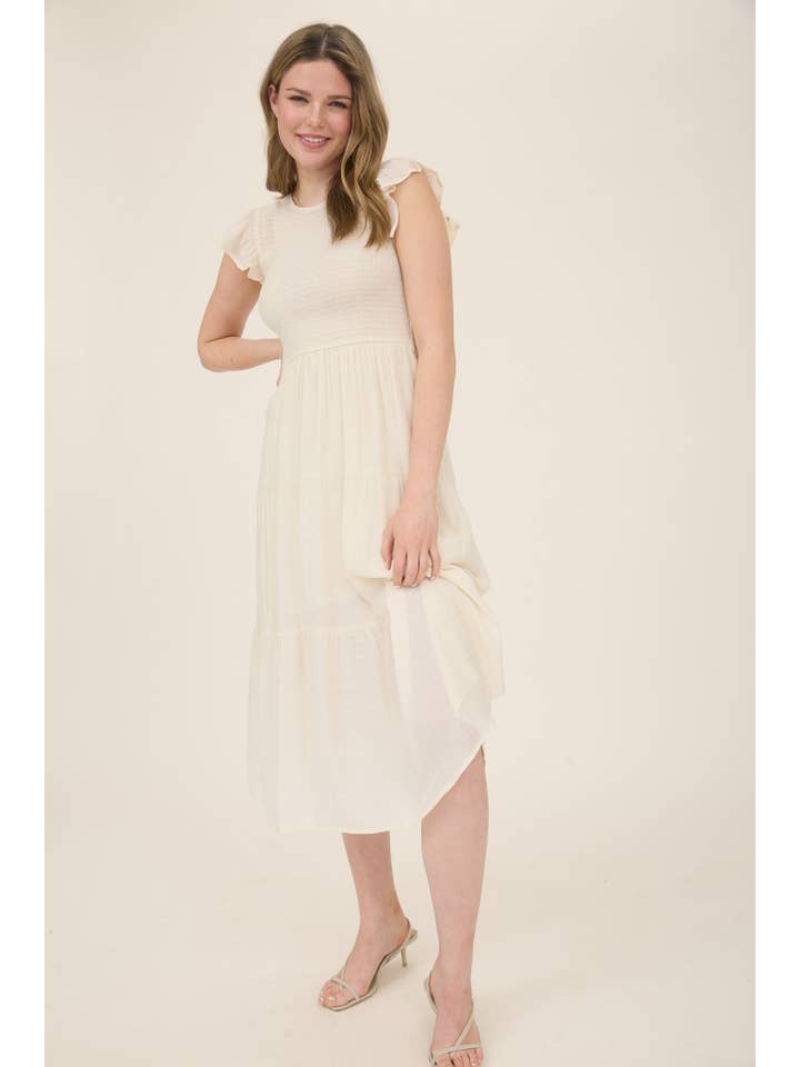 MINE – Vestido - Mulher por atacado – VESTIDO MIDI EM CAMADAS SMOCKED33