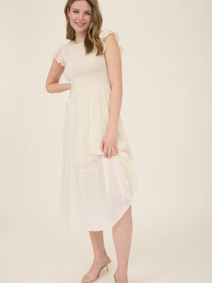 Blu Pepper - Venta al por mayor Vestido - Mujer - Vestido midi con volantes y cuerpo fruncido5