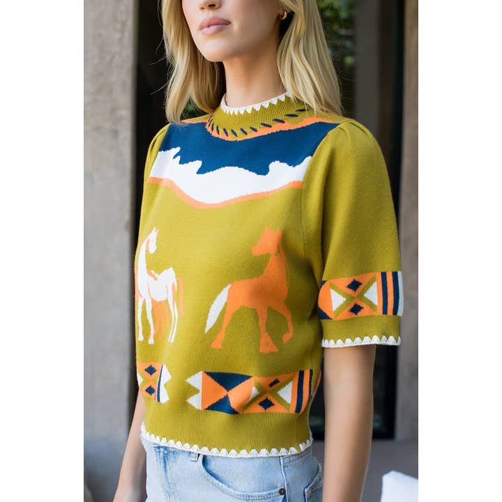 THML - Wholesale T-Shirt - Women's - Short Sleeve Horse Detail Top3