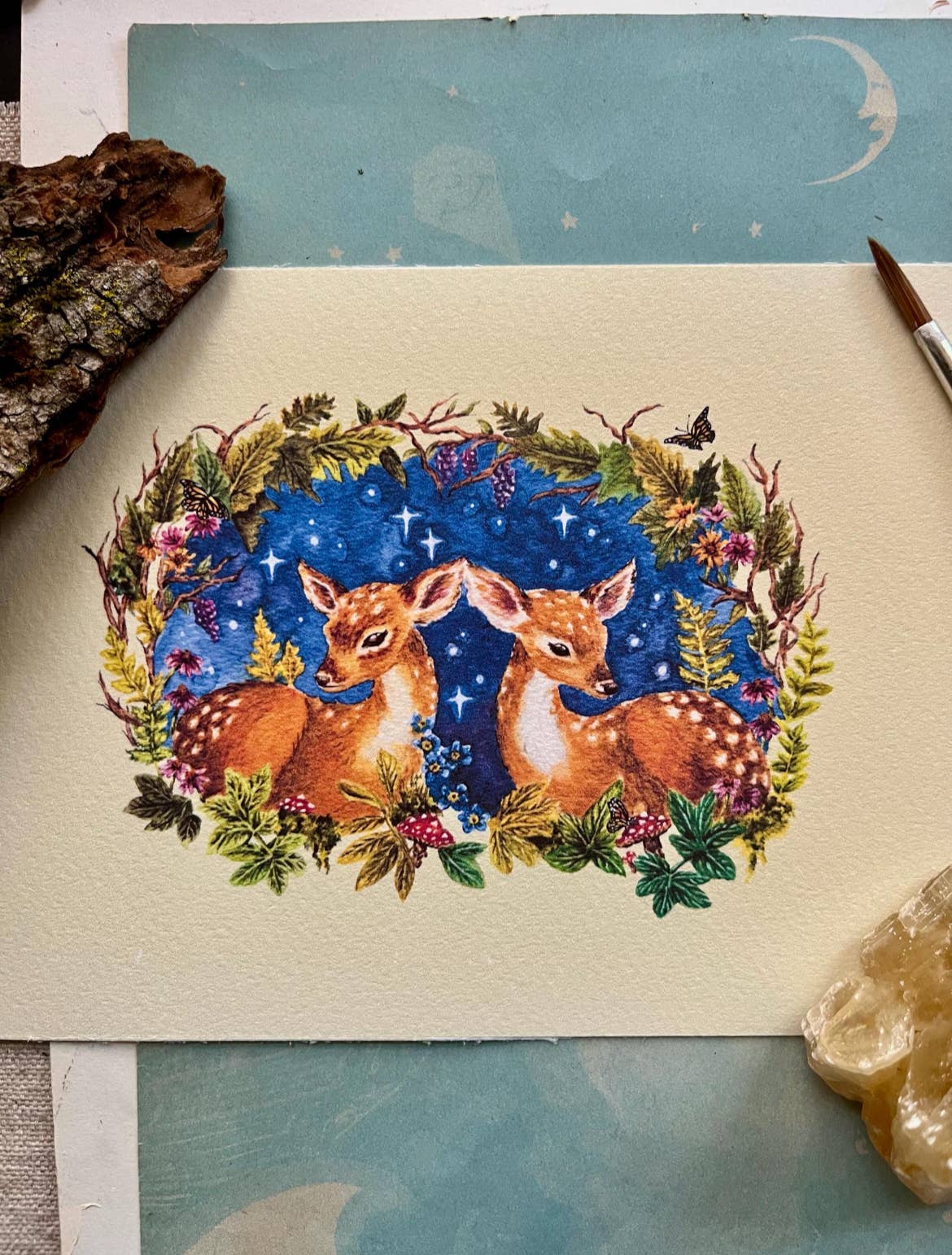 Kaleigh Day Art – wholesale Art print – Fawn Watercolor Art Print: Whimsical Forest Deer1