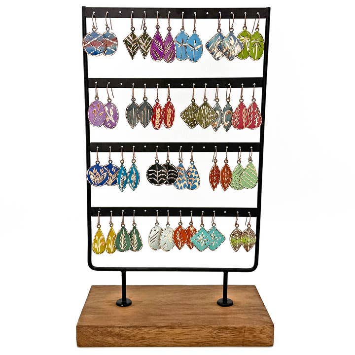 Patina Engraved Copper Earrings Pre-Pack with Display for wholesale by Anju Jewelry