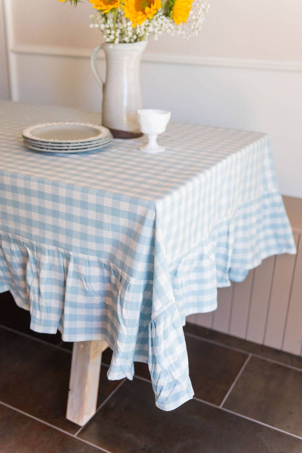 Galley and Fen - Wholesale Tablecloth - Blue Ruffled Gingham Tablecloth2