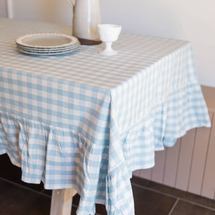 Galley and Fen - Wholesale Tablecloth - Blue Ruffled Gingham Tablecloth2