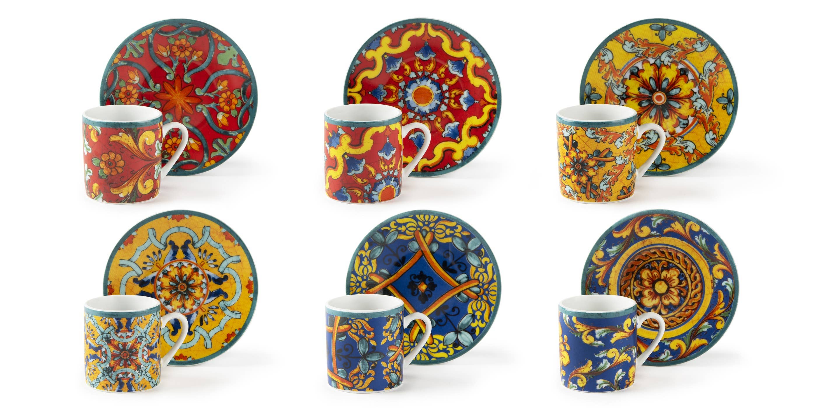 multicolour Set of 6 Trinacria Coffee Cups for wholesale on Faire1