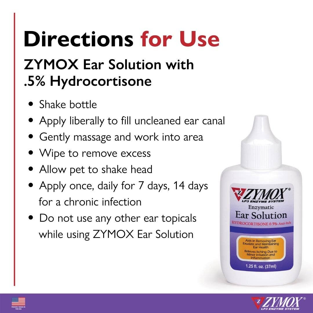 Pet Palette Distribution - Wholesale Pet Cleaning Supplies - Zymox Ear Solution w/ .5% hydrocortisone - 1.25 oz. bottle4