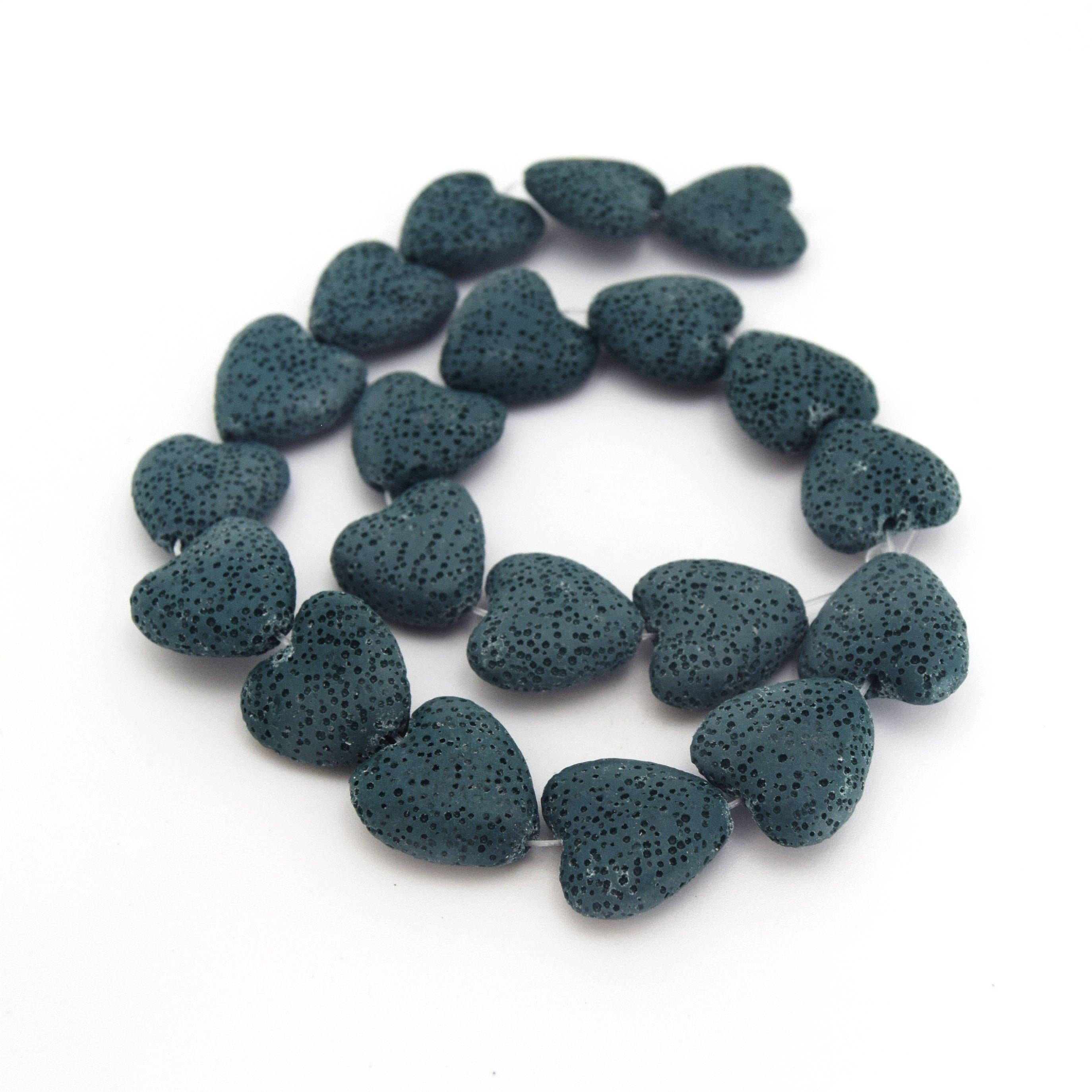 Only Beads - Wholesale Kralen - Donker teal hartvormige natuurlijke lavasteen kralen met een gat van 2 mm2