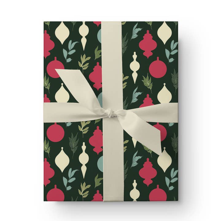 Kartoti Designs - Wholesale Wrapping Paper Roll - Dark Green Christmas Ornaments Wrapping Paper0
