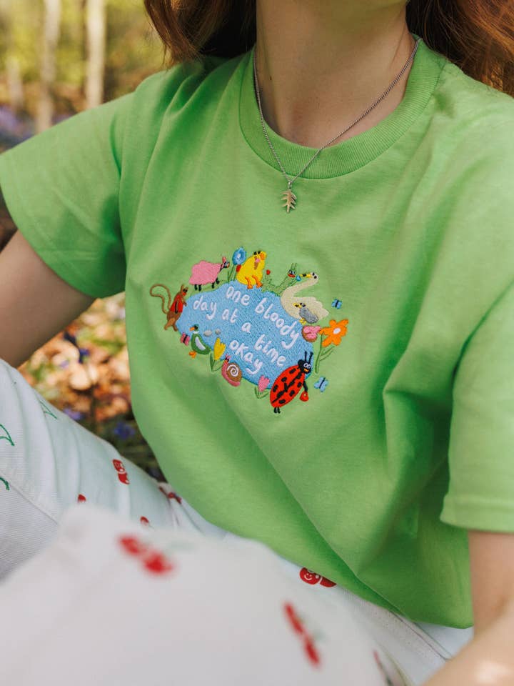 One Bloody Day At A Time Embroidered T-Shirt for wholesale by Limpet Store