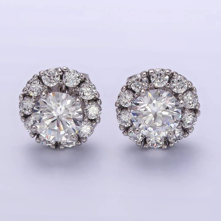 White Gold Filled Clear CZ Round Stud Earrings | Q165 for wholesale by Aim Eternal