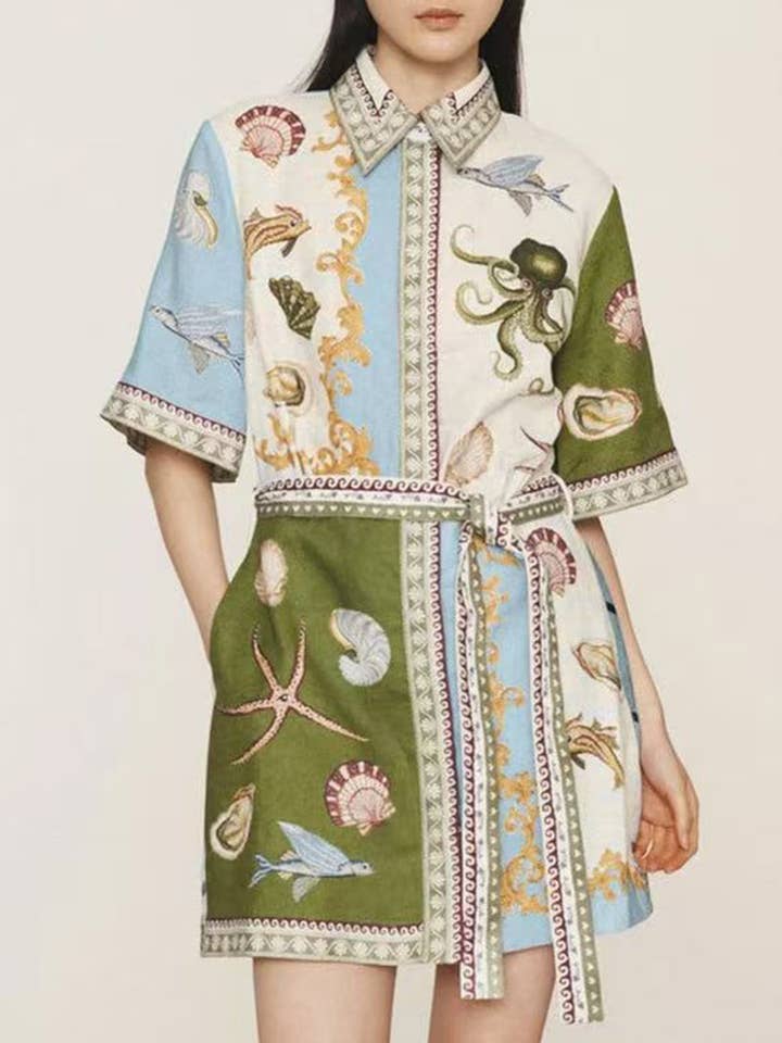 GREEN Casual fashion linen cardigan temperament dress for wholesale on Faire
