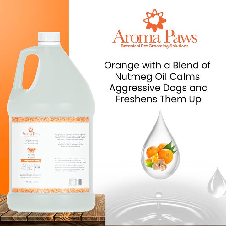Gallon Shampoo Orange Nutmeg Vetiver for wholesale by Aroma Paws