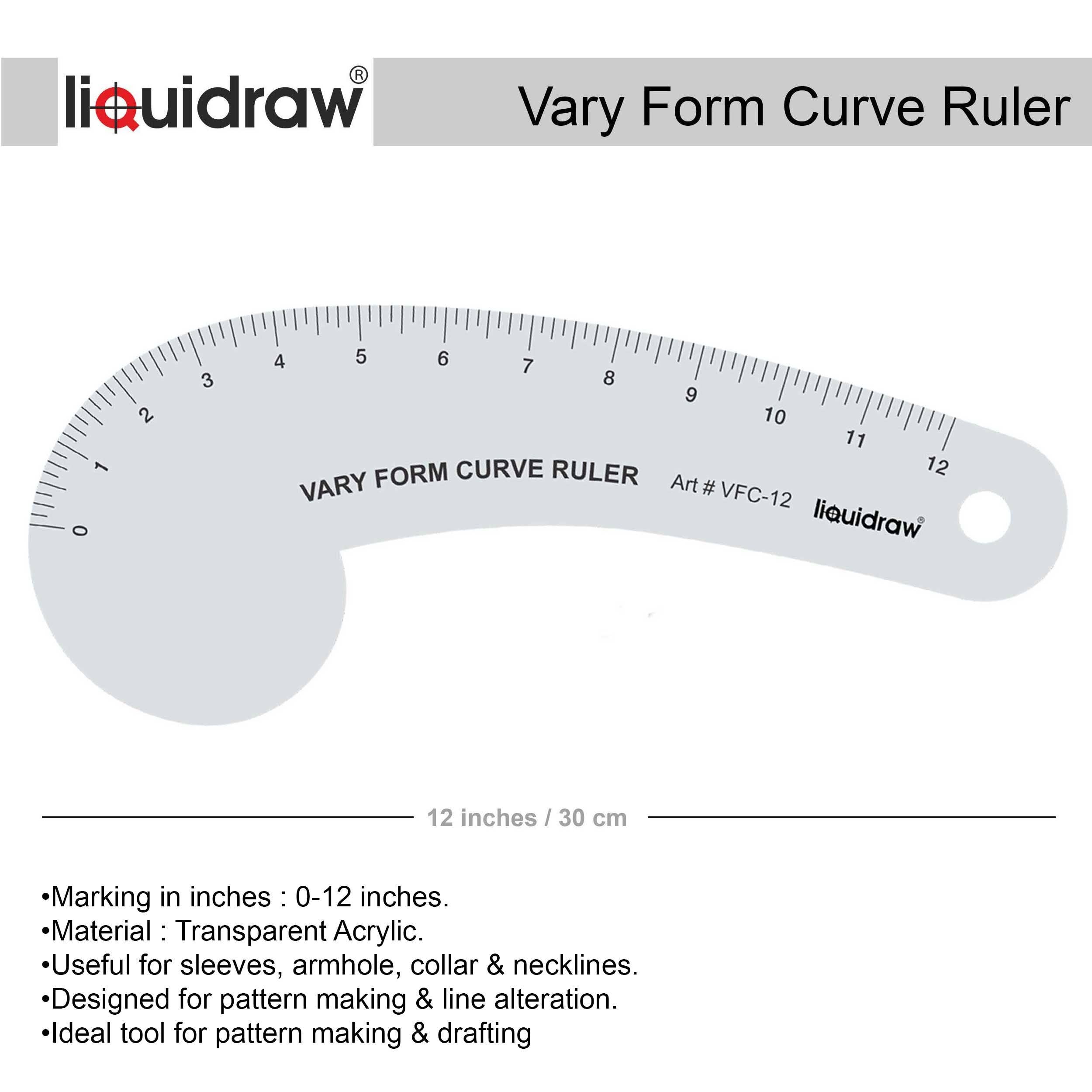 Liquidraw – wholesale Linjal – Liquidraw Vary Form Kurvlinjal 12" Solid Klar Akryl Fransk Kurva Mönstertillverkare Linjal För Klädsömnad Höftkurva För Skärning, Sömnad, Skrädderi, Modedesign, Mätning & Mönstertillverkning2