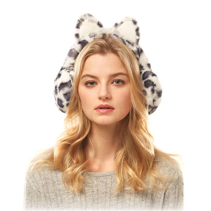 Fashion City - Wholesale Earwarmers/Ear Muffs - Women's - Leopard Printed Faux Fur Earmuffs with Cat Ears