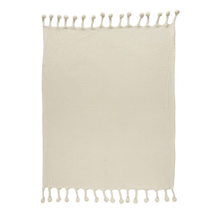 Plaid en coton avec franges et motif chevrons crème pour la vente par LR Home