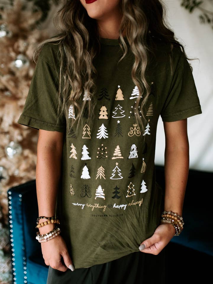 Merry Everything Solid Tee (Trees) for wholesale by Southern Bliss Co.