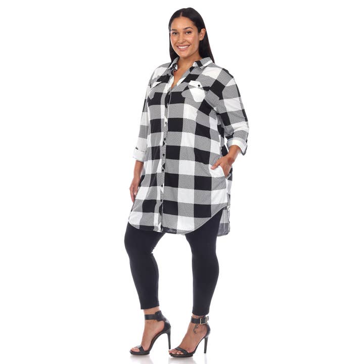 WHITE MARK - Wholesale Button Down Shirt - Women's - Plus Size Plaid Tunic Shirt1