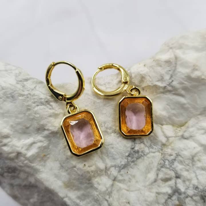 Golden Huggie Rectangle Zircon Semi Precious Earrings for wholesale by The Pretty Jewellery