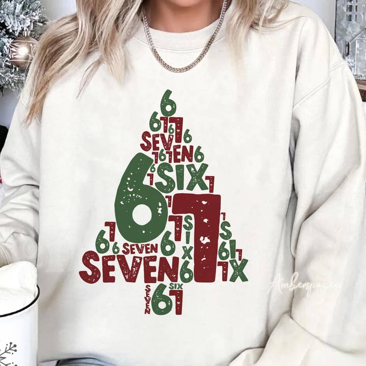 DLT Ecommerce - Wholesale T-Shirt (Graphic) - Women's - Six Seven Christmas Tree Shirt, Internet Joke Sweatshirt 1