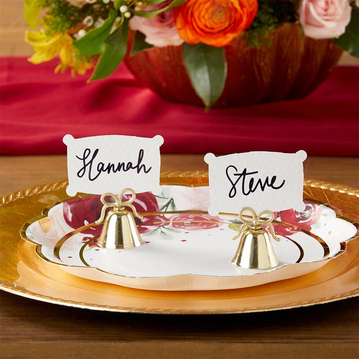 Kate Aspen - Wholesale Place Card / Place Holder - Gold Kissing Bells Place Card/Photo Holder (Set of 24)1