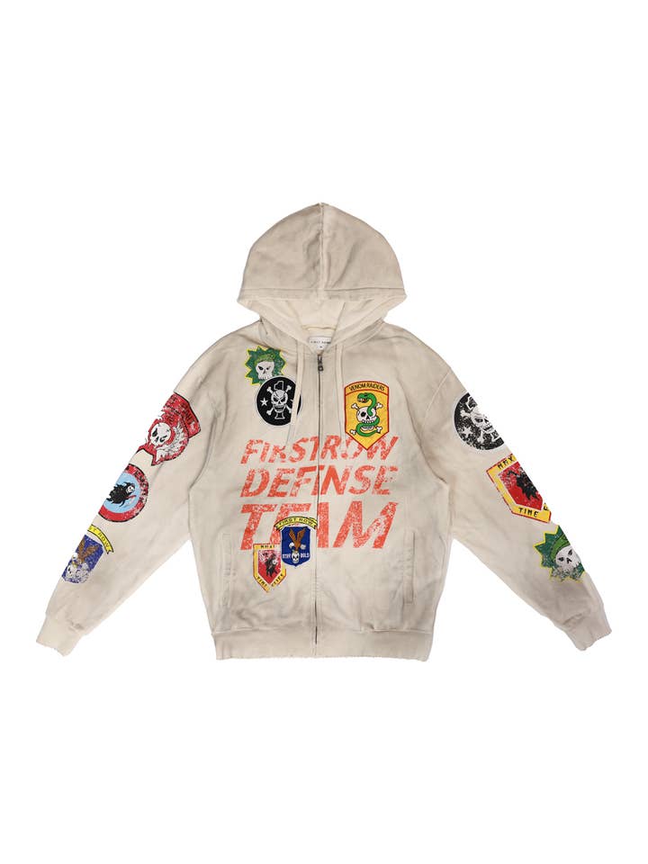 TAN LOGO ALLOVER FULL ZIP HOODIE for wholesale on Faire