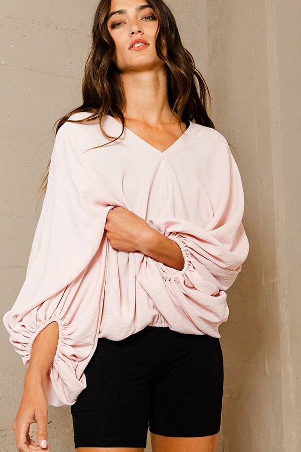 WHITE T1272C Dolman Sleeve Billowy Bottom Woven Top for wholesale on Faire14