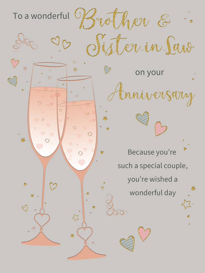 Anniversary Card, Anniv Brother & SIL, Champagne Flutes for wholesale by Piccadilly Greetings