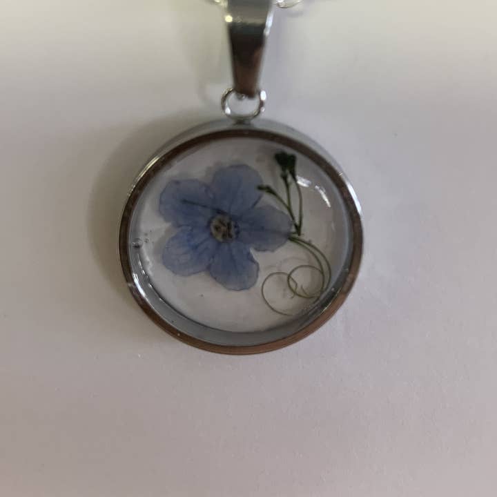 Silver Resin Blue Flower Necklace for wholesale by Charlmaysllc