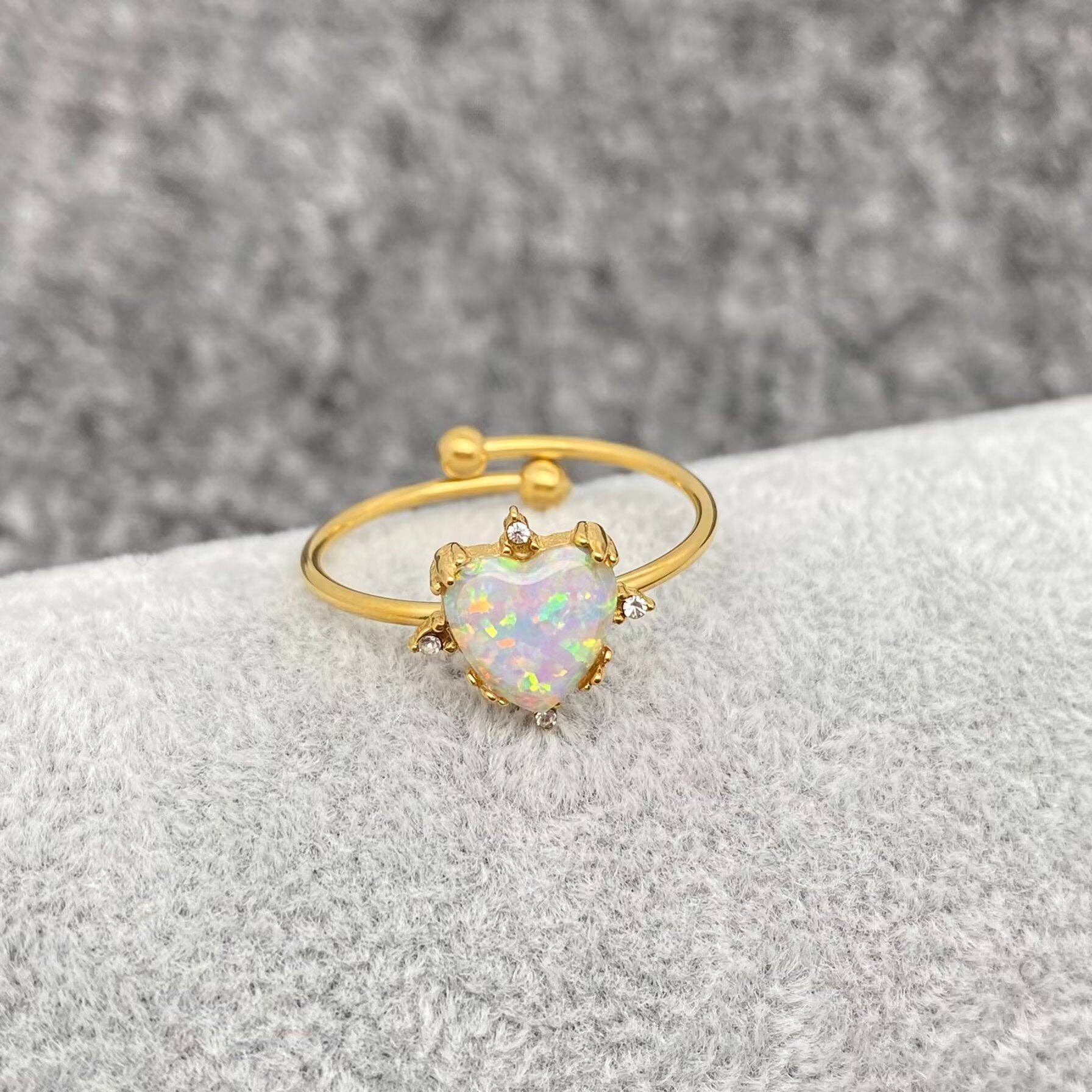 Mio Queena - Wholesale Single Stone/Solitaire Ring - Lucky Opal 18K Gold Plated SS Adjustable Ring - FGS/CS0