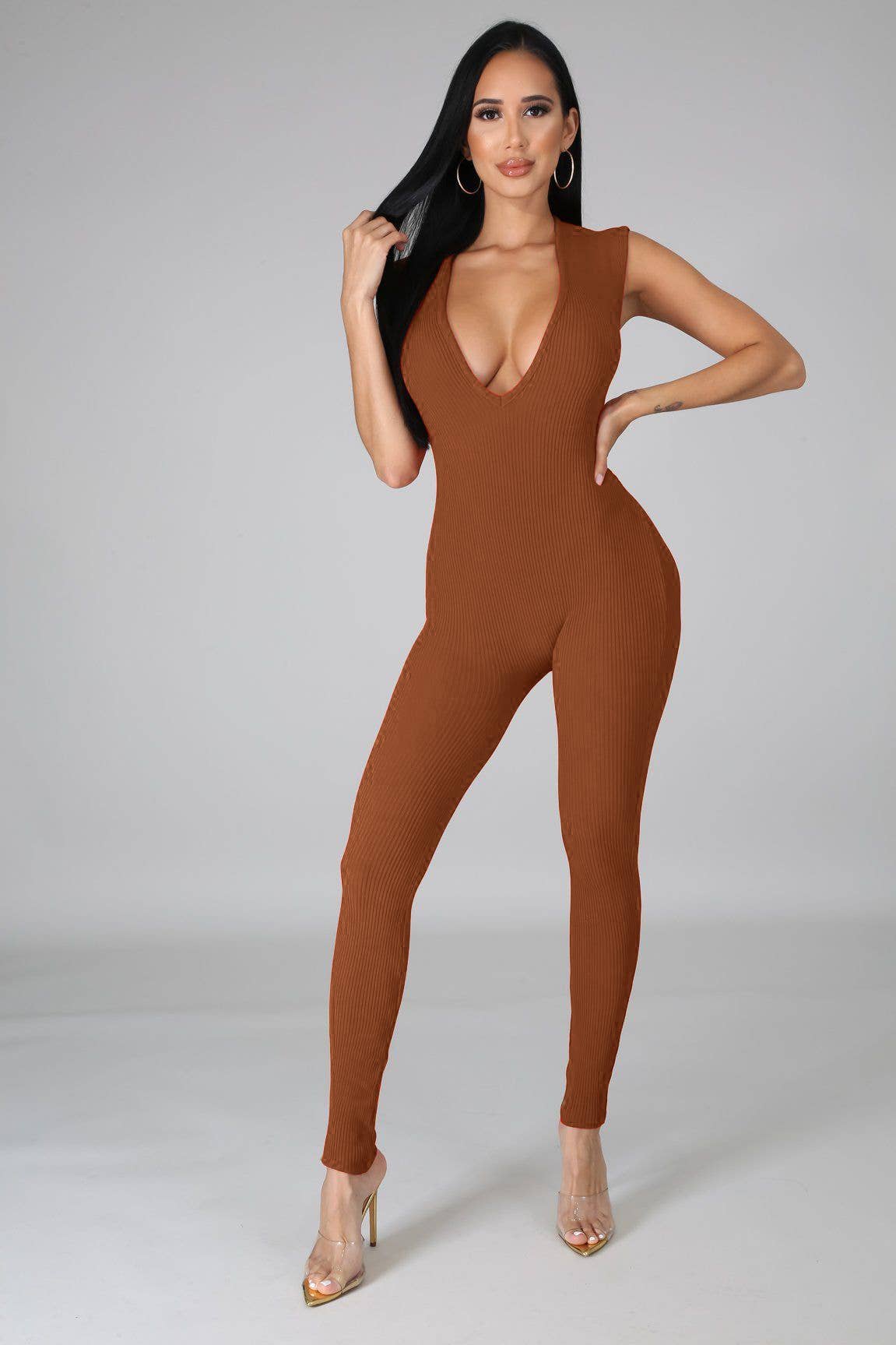 5besties inc - Venta al por mayor Peto - Mujer - Mono ajustado de punto acanalado para mujer3