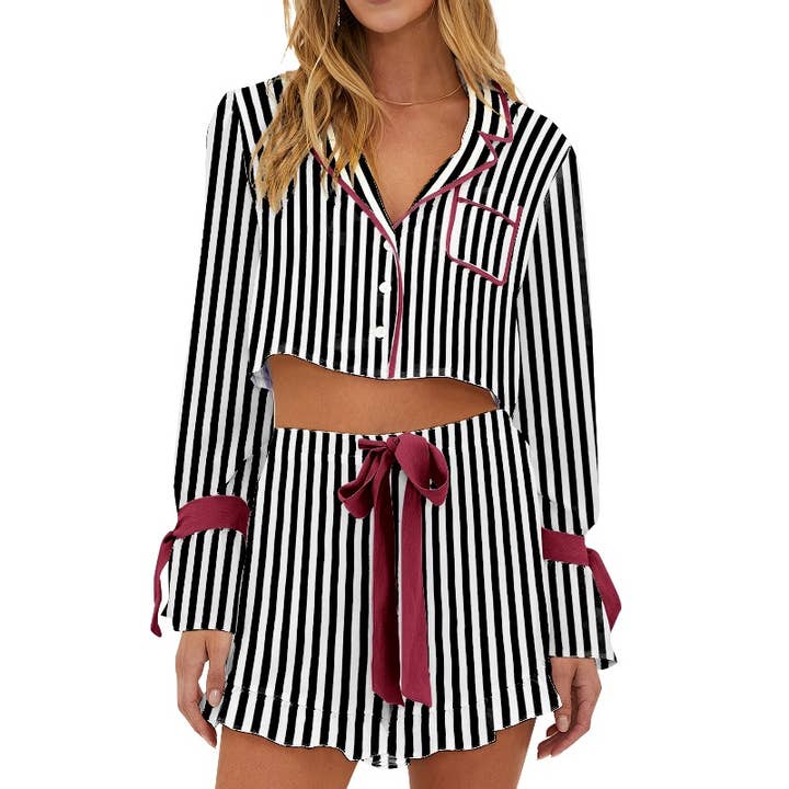 Rosa Clothing - Wholesale Lounge Set - Women's - Cozy Christmas Valentines Bow Tie Sleeve Pajama Set2